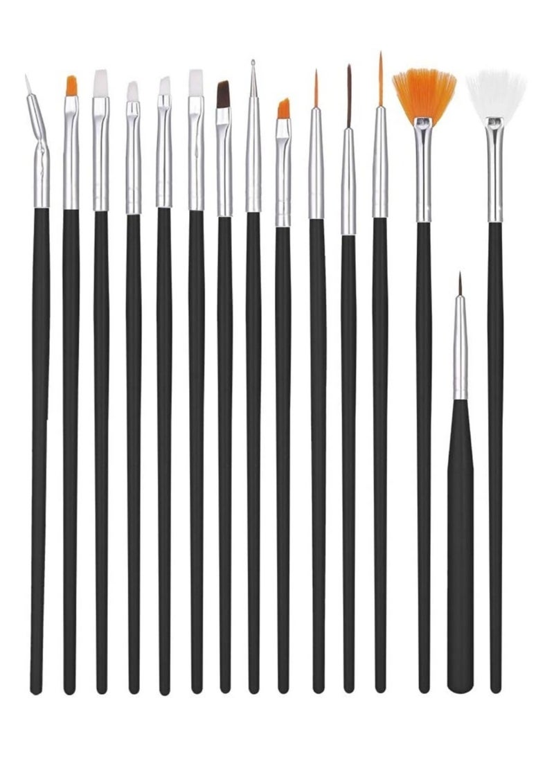 Generic 15 Pieces Nail Brushes Gel Reconstruction Brush Acrylic Nail Art Design Painting Tool Set Dotting Pen (BLACK)  - Image 1