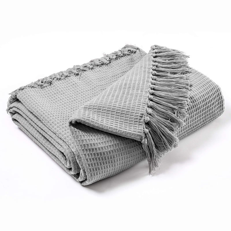EHC Waffle Cotton Woven Large Sofa Throw 2 Seater ChairSofaBed 178 x 254 cm Smoke