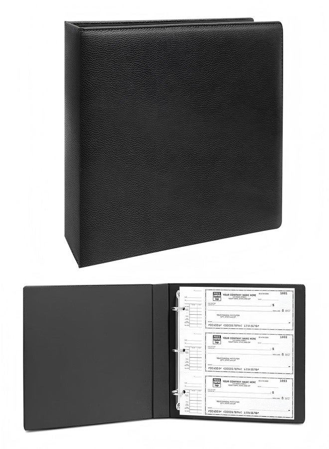 LLi Cufite مجلد شيكات LLi Cufite بثلاث حلقات لشيكات دفتر المكتب ذات الفتحات، 3 شيكات في الصفحة، يناسب شيكات ذات 3 و 9 فتحات، مصنوع من الجلد الصناعي (11 1/4 بوصة × 9 بوصة) (أسود) - Image 1