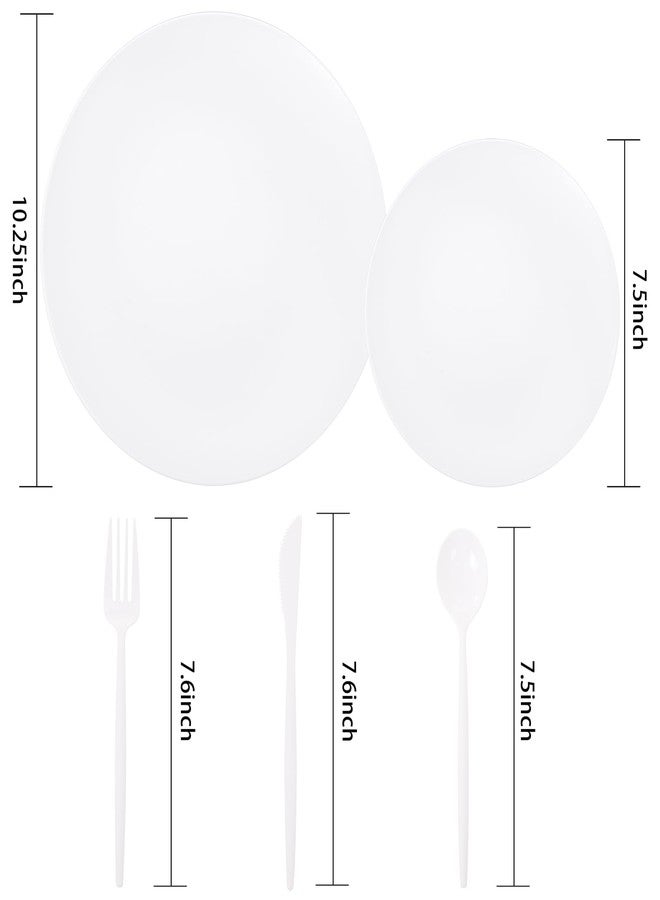 ejonirinjonir EI 150pcs White Plastic Plates Disposable,White Plate for Party,Disposable Frosted Plate with White Plastic Silverware,Heavy Duty Dinnerware set serves for 30,Perfect for Birthday Wedding Tea Party. - Image 2