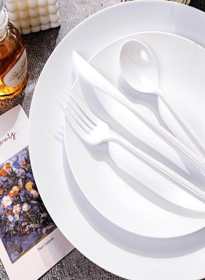 ejonirinjonir EI 150pcs White Plastic Plates Disposable,White Plate for Party,Disposable Frosted Plate with White Plastic Silverware,Heavy Duty Dinnerware set serves for 30,Perfect for Birthday Wedding Tea Party. - Image 3