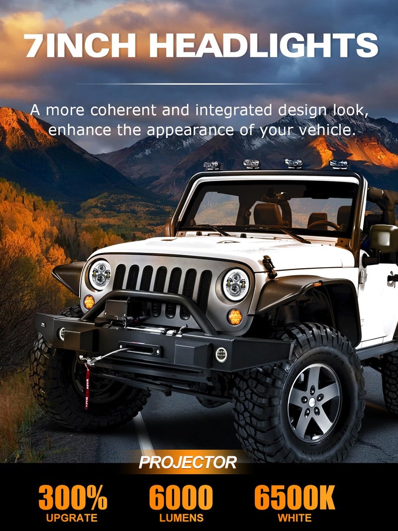 UNI-SHINE 2pcs 7 inch Led Headlight Round DOT Approved H6024 Led Headlight DRL Turn Signal Compatible with Jeep Wrangler JK TJ CJ & Miata & Chevy S3 & Hummer H1 H2 (Chrome) - Image 2