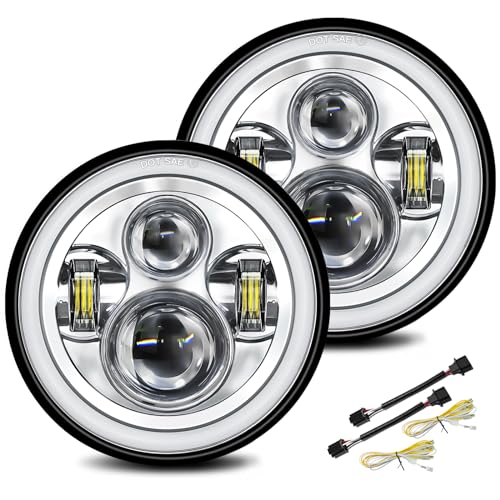 UNI-SHINE 2pcs 7 inch Led Headlight Round DOT Approved H6024 Led Headlight DRL Turn Signal Compatible with Jeep Wrangler JK TJ CJ & Miata & Chevy S3 & Hummer H1 H2 (Chrome) - Image 1