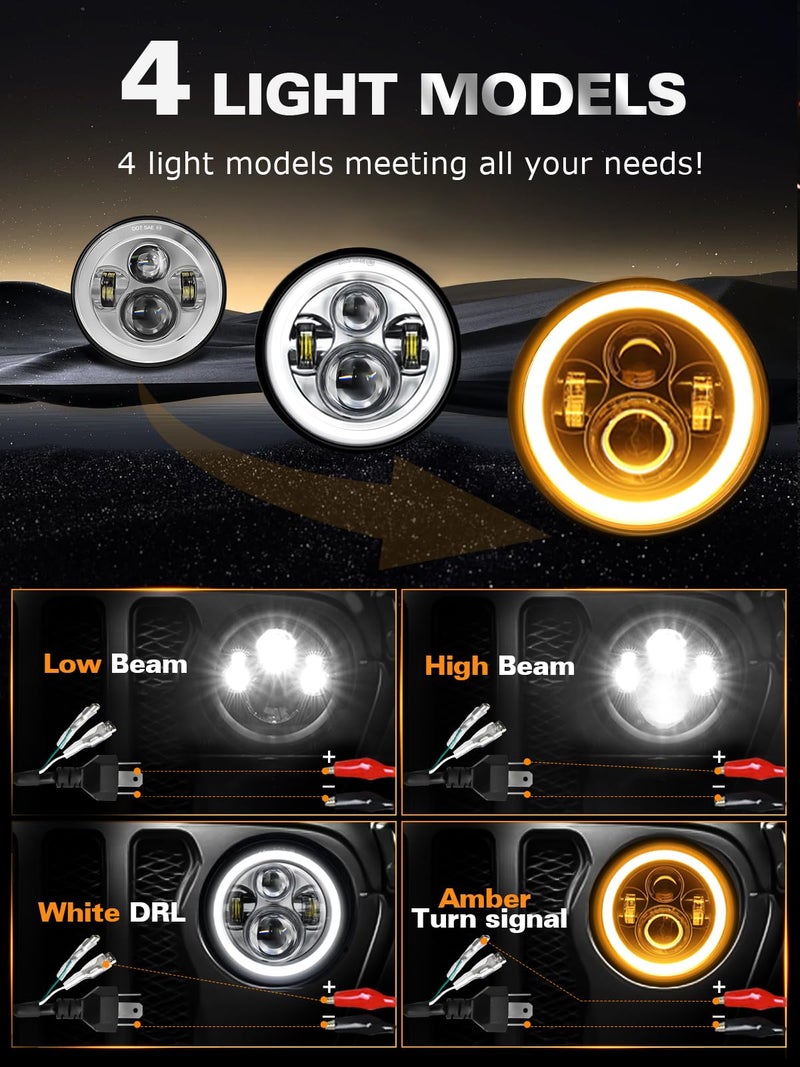UNI-SHINE 2pcs 7 inch Led Headlight Round DOT Approved H6024 Led Headlight DRL Turn Signal Compatible with Jeep Wrangler JK TJ CJ & Miata & Chevy S3 & Hummer H1 H2 (Chrome) - Image 4