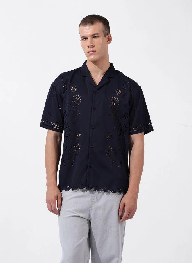 شركة المرآب الهندية Men Relaxed Fit Solid Cuban Collar Half Sleeves Shirt