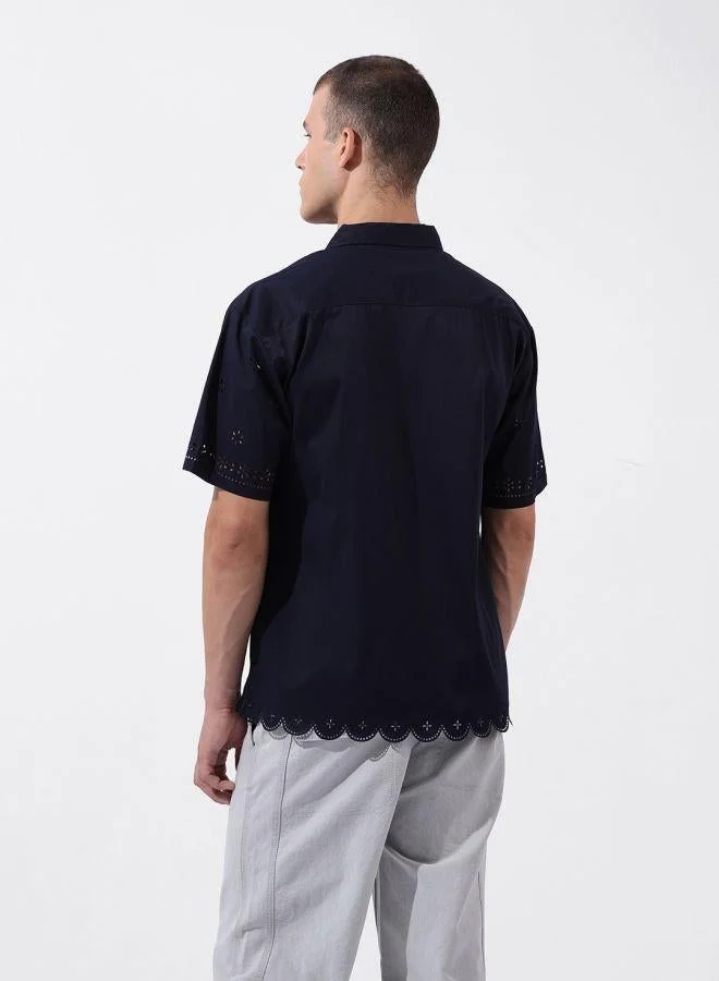 The Indian Garage Co Men Relaxed Fit Solid Cuban Collar Half Sleeves Shirt