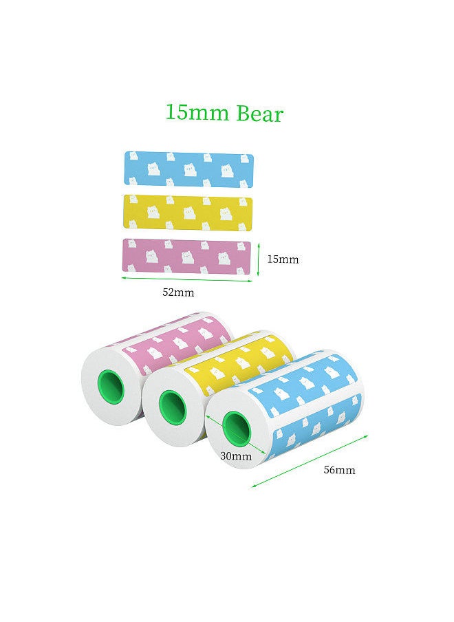 PeriPage 3 Rolls Label Thermal Paper Sticker Cute Bear Pattern Self-Adhesive Printable Paper Roll Label Paper Clear Printing Waterproof Oil-proof Anti-friction 52x15mm 170 Labels/Roll  - Image 4