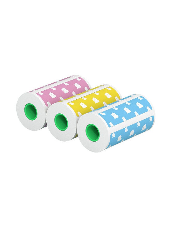 PeriPage 3 Rolls Label Thermal Paper Sticker Cute Bear Pattern Self-Adhesive Printable Paper Roll Label Paper Clear Printing Waterproof Oil-proof Anti-friction 52x15mm 170 Labels/Roll  - Image 1