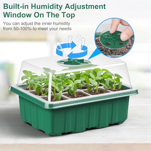 WFOEJEJ 10 Pack Seed Starter Tray Seed Starter Kit (120 Cells Total Tray) with Adjustable Humidity Dome, Plant Germination Trays, Seed Starting Trays Mini Greenhouse Germination Kit for Seeds Growing Starting - Image 3