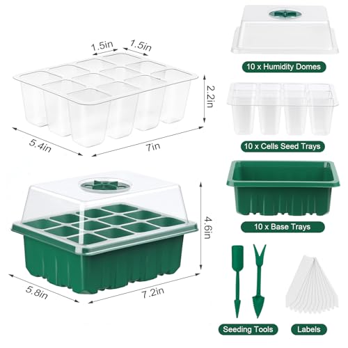 WFOEJEJ 10 Pack Seed Starter Tray Seed Starter Kit (120 Cells Total Tray) with Adjustable Humidity Dome, Plant Germination Trays, Seed Starting Trays Mini Greenhouse Germination Kit for Seeds Growing Starting - Image 2