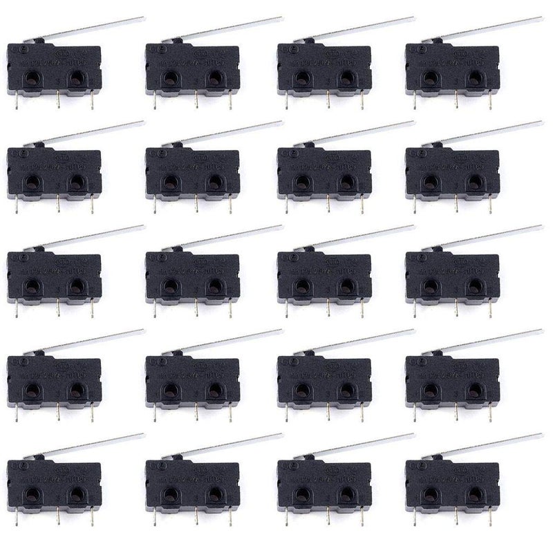 DOUKI 20Pcs Micro Limit Switch Lever Arm Long 28MM SPDT 3 Pins 3 Terminals Momentary Switch 5A 125 250VAC for Arduino - Image 1