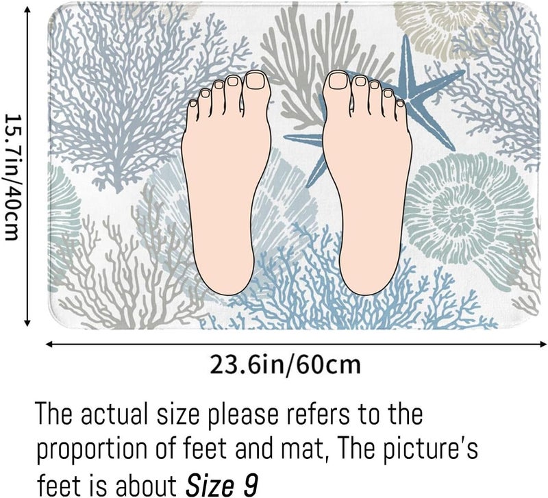 Poream Coastal Beach Bath Mats for Bathroom Decor, Seashells Starfish Absorbent Bath Rug Non-Slip Floor Rug Carpets for Kitchen Bathroom Laundry Bedroom Living Room - Image 2