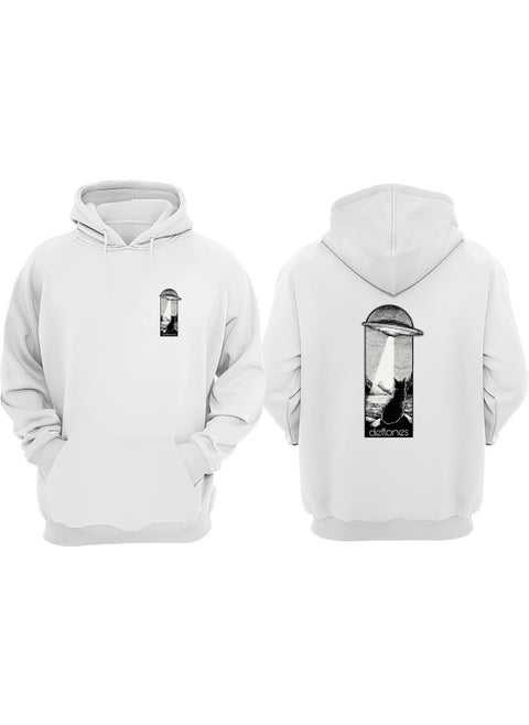 Unisex Deftones Ufo Cat Design Front Back Printed Regular Fit White Sweatshirt