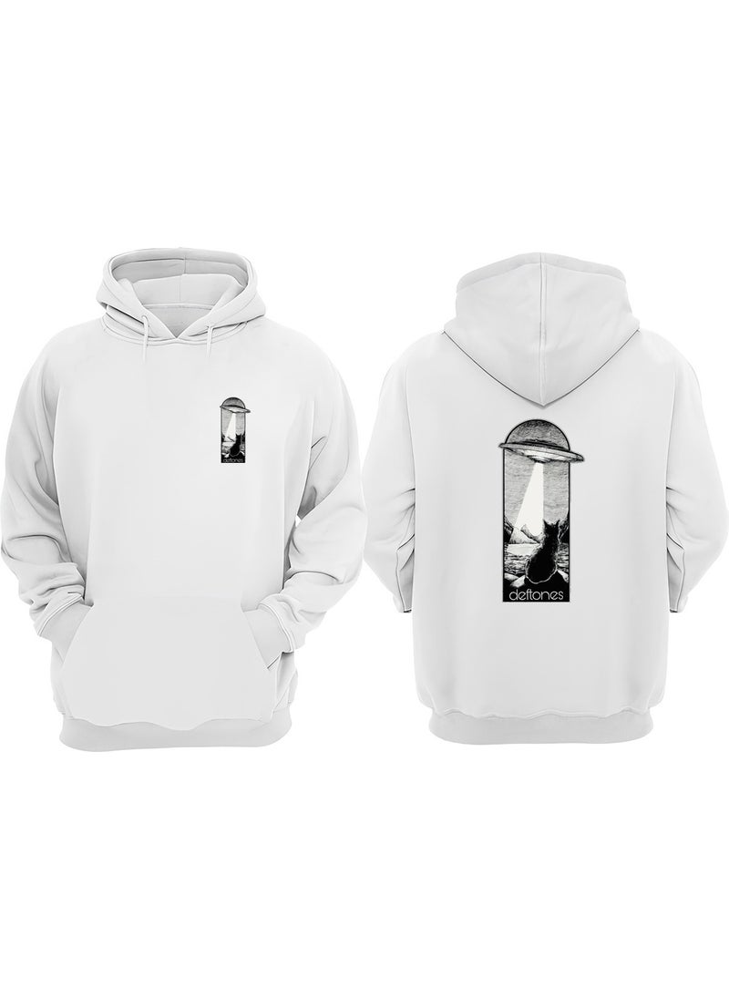 Unisex Deftones Ufo Cat Design Front Back Printed Regular Fit White Sweatshirt