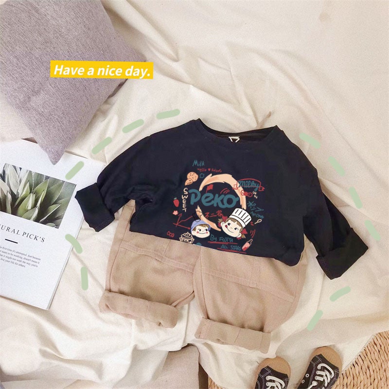 Pure Cotton Long-Sleeved T-Shirt for Children, Boys and Girls, Cartoon Anime Style, Simple Base Shirt for Toddlers and Young Children, Suitable for Spring and Autumn 2025 - Image 1