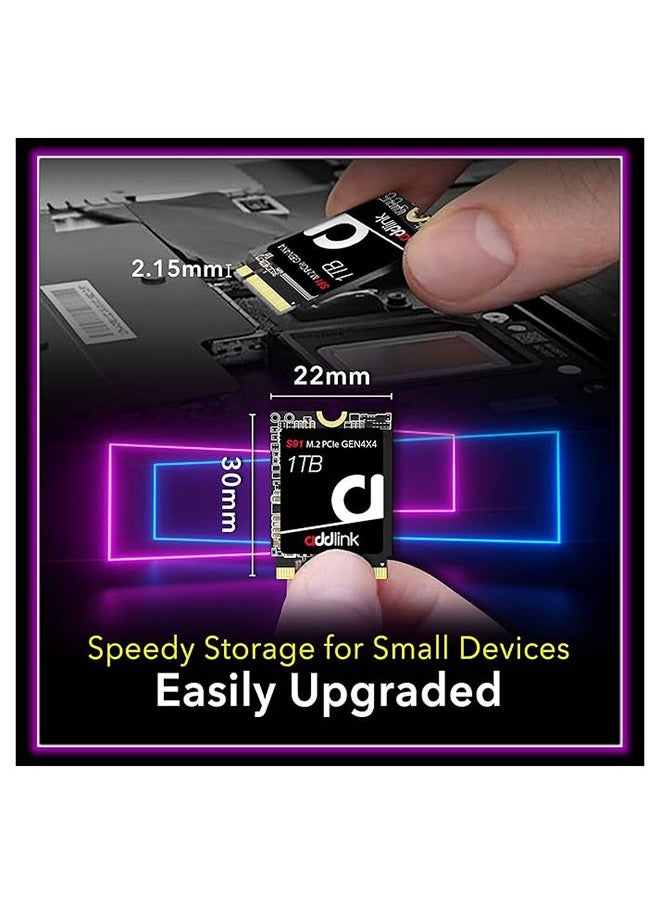 addlink - S91 1TB 2230 NVMe High Performance PCIe Gen4x4 2230 3D TLC NAND SSD SSD - Read Speed up to 5000 MB/s Internal Solid State Drive - (ad1TBS91M2P) - Image 1
