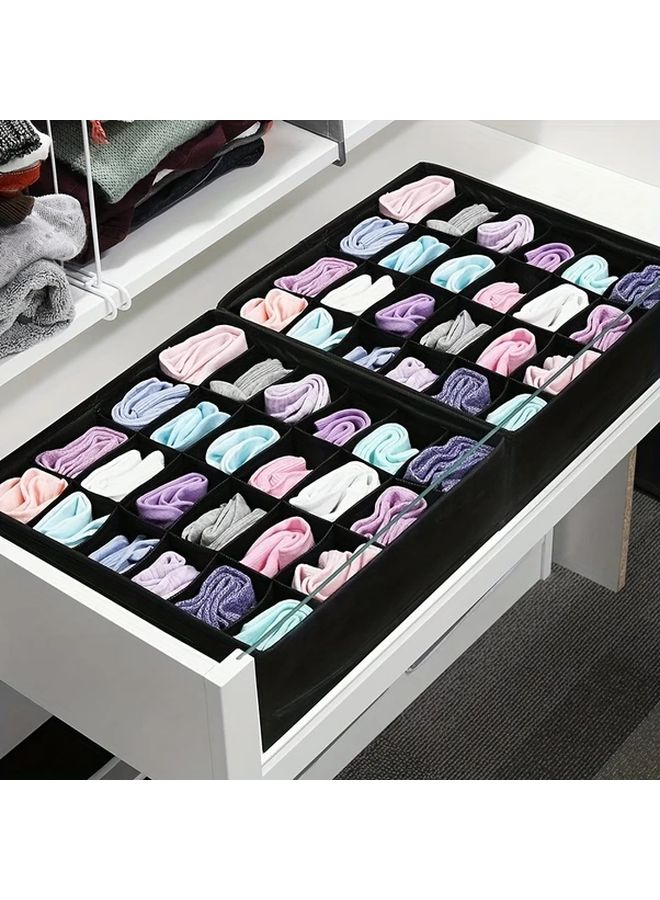 Black Foldable Drawer Organizer 24 Cell Tension Mount For Underwear Socks Clothing Storage - Image 1