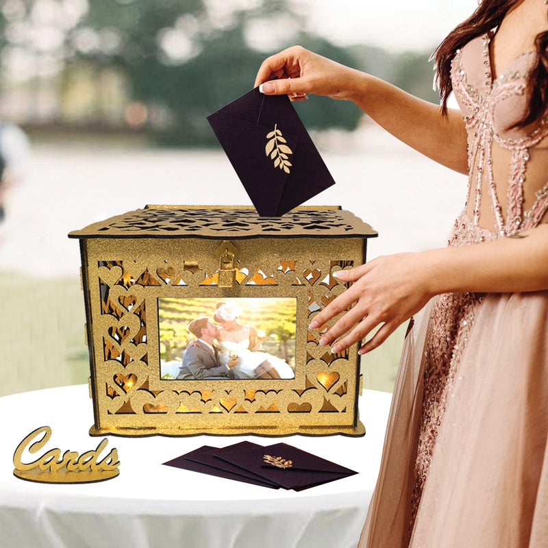 New Diy Wooden Gift Card Box Wedding Supplies Hollow Name Card Box Sign-In Box Wooden Wedding Greeting Card Box - Image 2