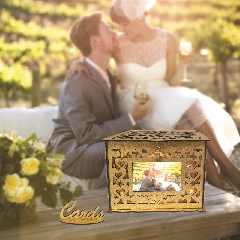 New Diy Wooden Gift Card Box Wedding Supplies Hollow Name Card Box Sign-In Box Wooden Wedding Greeting Card Box - Image 3