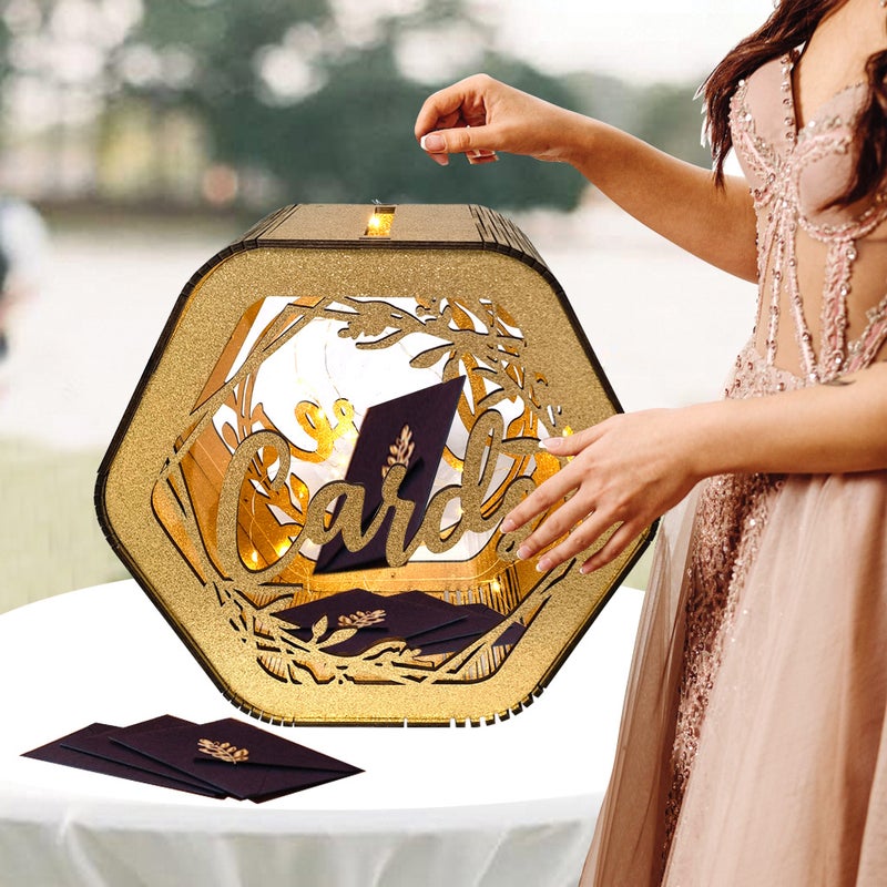 New Diy Wooden Gift Card Box Wedding Supplies Hollow Name Card Box Sign-In Box Wooden Wedding Greeting Card Box - Image 4