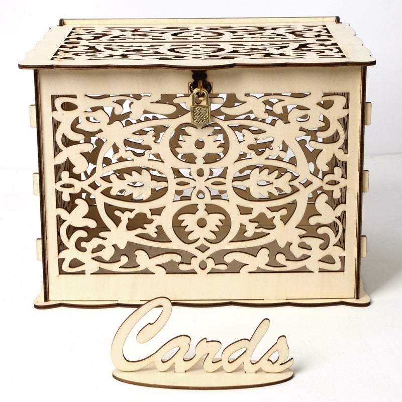 New Diy Wooden Gift Card Box Wedding Supplies Hollow Name Card Box Sign-In Box Wooden Wedding Greeting Card Box - Image 1
