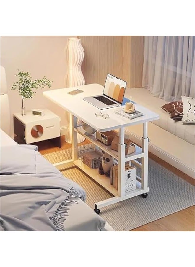 تراسل مكتب كمبيوتر متنقل بارتفاع قابل للتعديل للمساحات الصغيرة مكتب متحرك بعجلات مكتب مكتب مكتب دراسة منزلي محمول لغرف النوم مكتب عمل مقاس 31.5 × 15.7 بوصة مع طاولة ألعاب تخزين - Image 1
