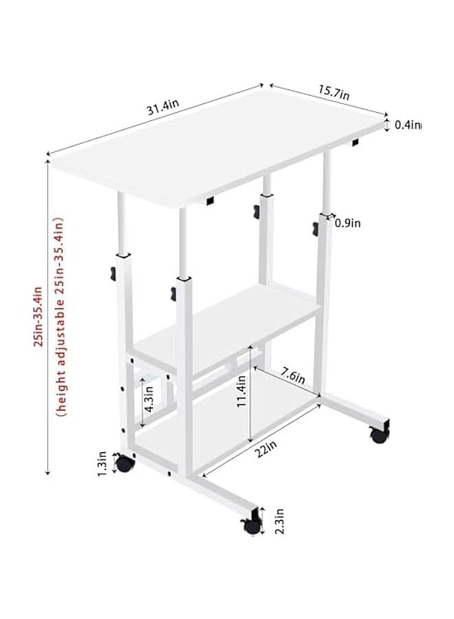 تراسل مكتب كمبيوتر متنقل بارتفاع قابل للتعديل للمساحات الصغيرة مكتب متحرك بعجلات مكتب مكتب مكتب دراسة منزلي محمول لغرف النوم مكتب عمل مقاس 31.5 × 15.7 بوصة مع طاولة ألعاب تخزين - Image 2