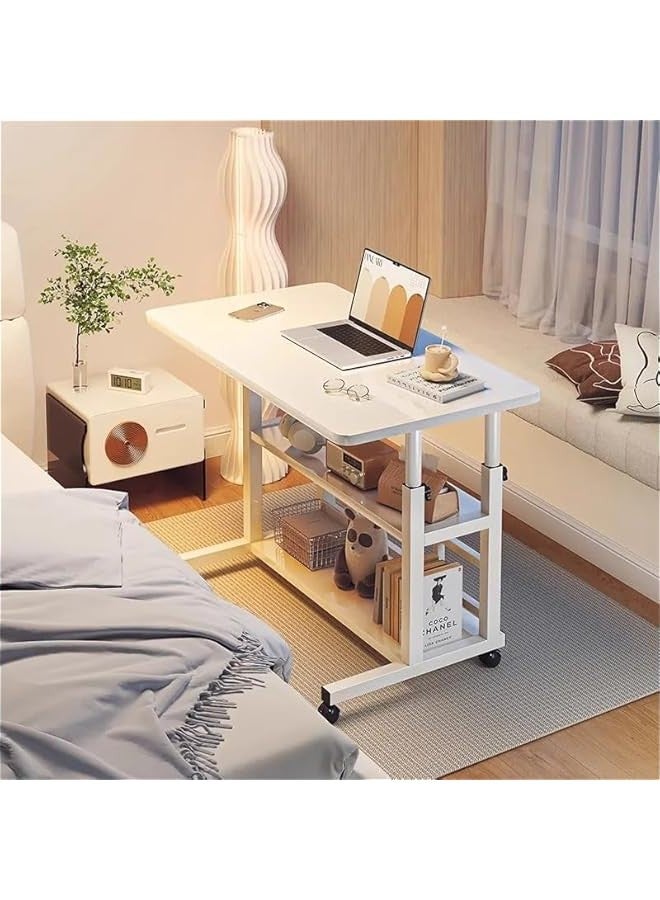 تراسل مكتب كمبيوتر متنقل بارتفاع قابل للتعديل للمساحات الصغيرة مكتب متحرك بعجلات مكتب مكتب مكتب دراسة منزلي محمول لغرف النوم مكتب عمل مقاس 31.5 × 15.7 بوصة مع طاولة ألعاب تخزين - Image 3