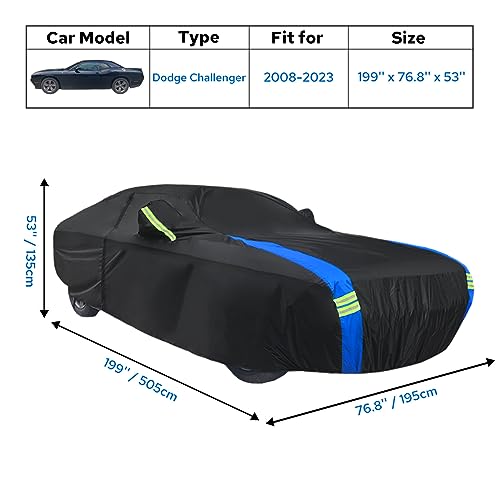 Avecrew Dodge Challenger Car Cover Waterproof All Weather for Automobiles, Outdoor Full Exterior Covers Fit 2008-2023 Dodge Challenger with Windproof Strap and Driver Door Zipper - Image 2