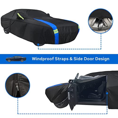 Avecrew Dodge Challenger Car Cover Waterproof All Weather for Automobiles, Outdoor Full Exterior Covers Fit 2008-2023 Dodge Challenger with Windproof Strap and Driver Door Zipper - Image 3