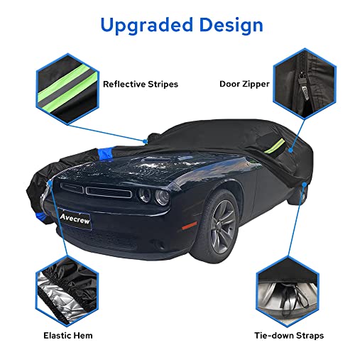 Avecrew Dodge Challenger Car Cover Waterproof All Weather for Automobiles, Outdoor Full Exterior Covers Fit 2008-2023 Dodge Challenger with Windproof Strap and Driver Door Zipper - Image 5