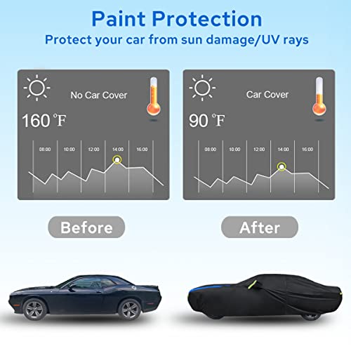 Avecrew Dodge Challenger Car Cover Waterproof All Weather for Automobiles, Outdoor Full Exterior Covers Fit 2008-2023 Dodge Challenger with Windproof Strap and Driver Door Zipper - Image 4