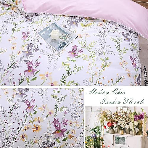 URBONUR Floral Duvet Cover Set King Size 3-Pieces Egyptian Cotton Percale Weave Bedding Set Garden Chic Flowers Comforter Cover, Soft Breathable Durable Bedding with Button Closure - Image 5