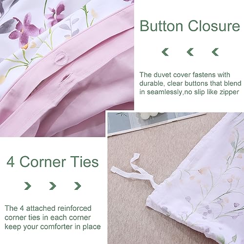 URBONUR Floral Duvet Cover Set King Size 3-Pieces Egyptian Cotton Percale Weave Bedding Set Garden Chic Flowers Comforter Cover, Soft Breathable Durable Bedding with Button Closure - Image 4