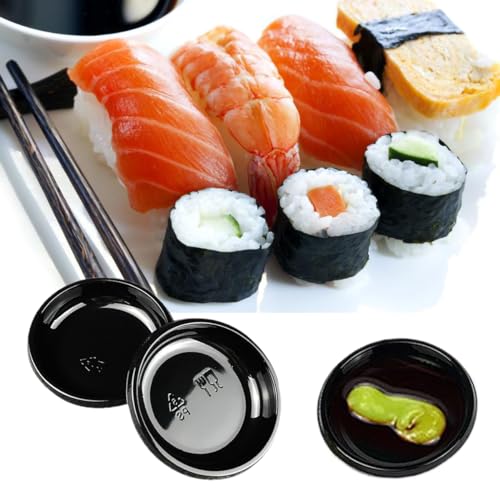 ICSTM Disposable Sauce Dishes, 100 pcs Plastic Disposable Round Black Dipping Sauce Dishes, Seasoning Platter, Soy Sauce Dish for Sushi Mustard Vinegar Soy BBQ Ketchup - Image 4