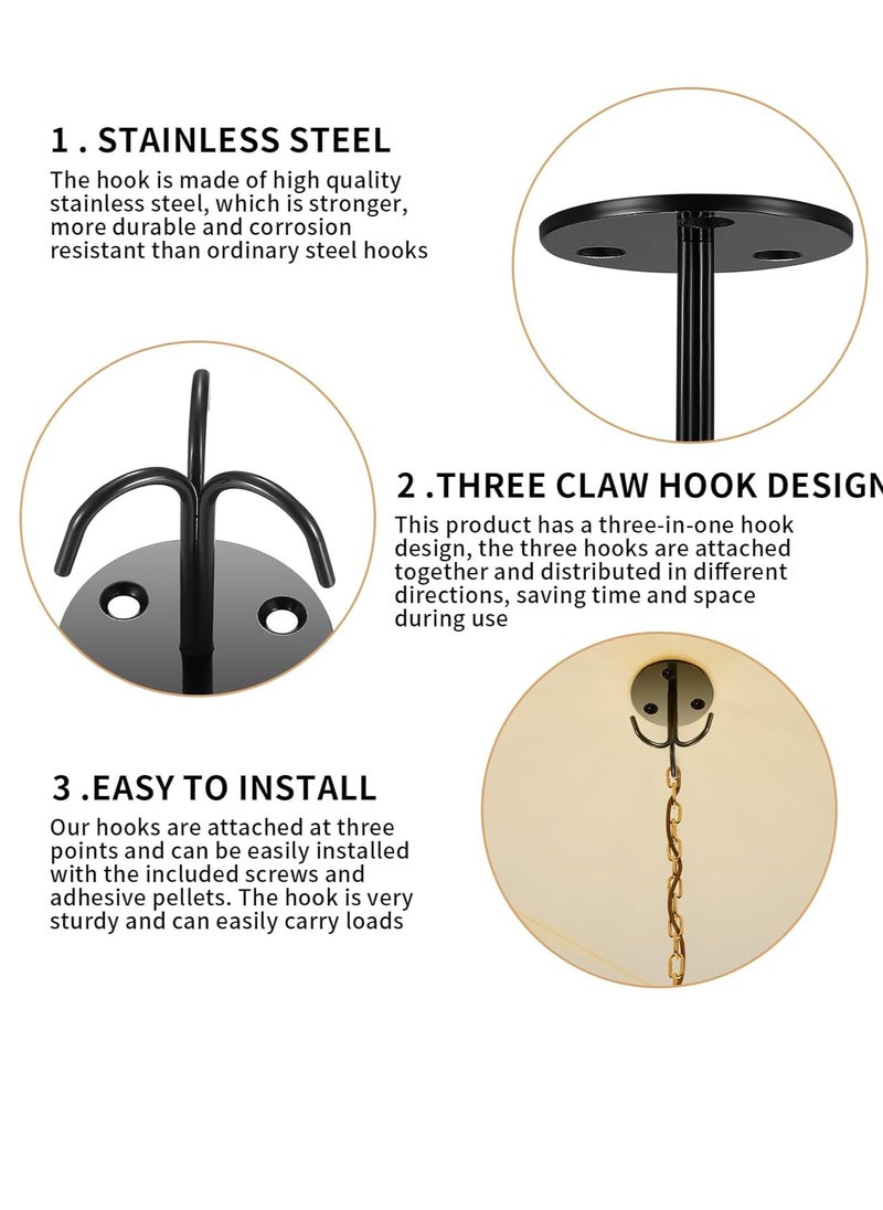 KASTWAVE Ceiling Hooks for Hanging Plants, 4 Pcs Heavy Duty Ceiling Hooks, Wall Mount Plant Hangers, Black Metal Three Prong Ceiling Hook Plate for Hanging Plants  - Image 5
