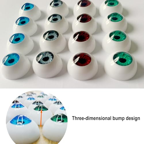 Jashem 8 Pairs of 4 Colors 22mm Half Round Realistic Acrylic Eyes for Halloween Props, Masks, Dolls or Bears Craft Plastic Eyeballs (22mm) - Image 2