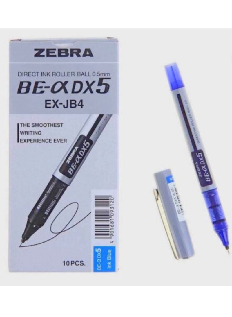 ZEBRA 10 Piece Dx5 Roller Ball Pen Blue 0.5mm Fine Tip - Image 1