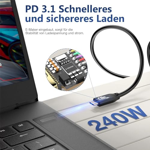 CHENLENIC 20Gbps USB C 3.2 Gen 2 Cable, Type C 4K@60Hz UHD Video 5A/240W PD3.1 Fast Charge w/E-Marker Compatible with Thunderbolt 3/4 for Phone 15Pro MacBook Pixel Dell Monitor - Image 5