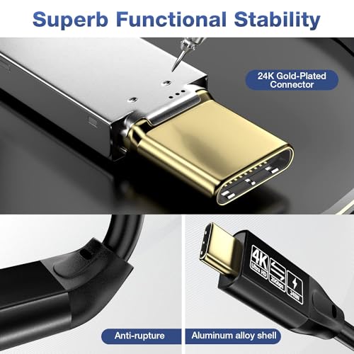 CHENLENIC 20Gbps USB C 3.2 Gen 2 Cable, Type C 4K@60Hz UHD Video 5A/240W PD3.1 Fast Charge w/E-Marker Compatible with Thunderbolt 3/4 for Phone 15Pro MacBook Pixel Dell Monitor - Image 4