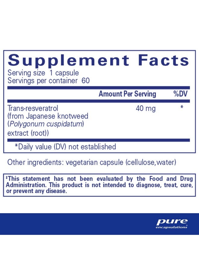 Pure Encapsulations Resveratrol - دعم صحة القلب والأوعية الدموية والخلايا والذاكرة* - 40 مجم من مادة ترانس ريسفيراترول - مكمل غذائي مضاد للأكسدة - خالٍ من الجلوتين وغير معدّل وراثيًا - 60 كبسولة - Image 2