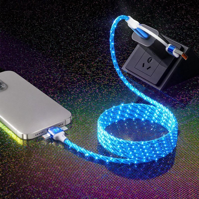 IHAO كابل شاحن متعدد المنافذ IHAO، 6 مجموعات في كابل واحد، USB-A/USB-C إلى USB-C/MicroUSB، شحن سريع، مع إضاءة LED متدفقة، متوافق مع جميع الأجهزة الكهربائية تقريبًا - 39 بوصة أزرق نجمي - Image 5
