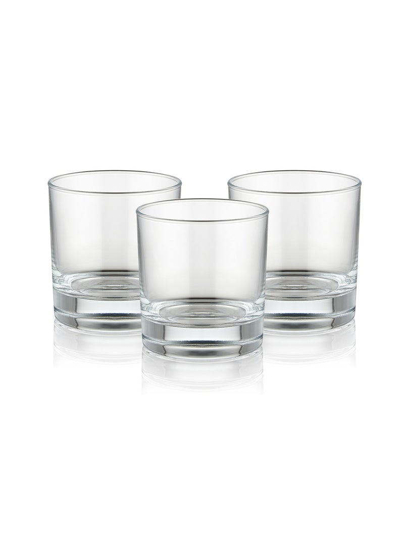 BLACKSTONE Set of 3 Short Clear Tumblers Glass Double Old Fashioned Rocks Glass 300ML, Made In Turkey  - Image 1