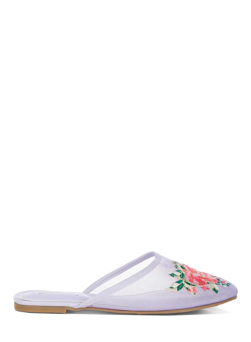 London Rag Floral Embroidered Mesh Mules in Lilac