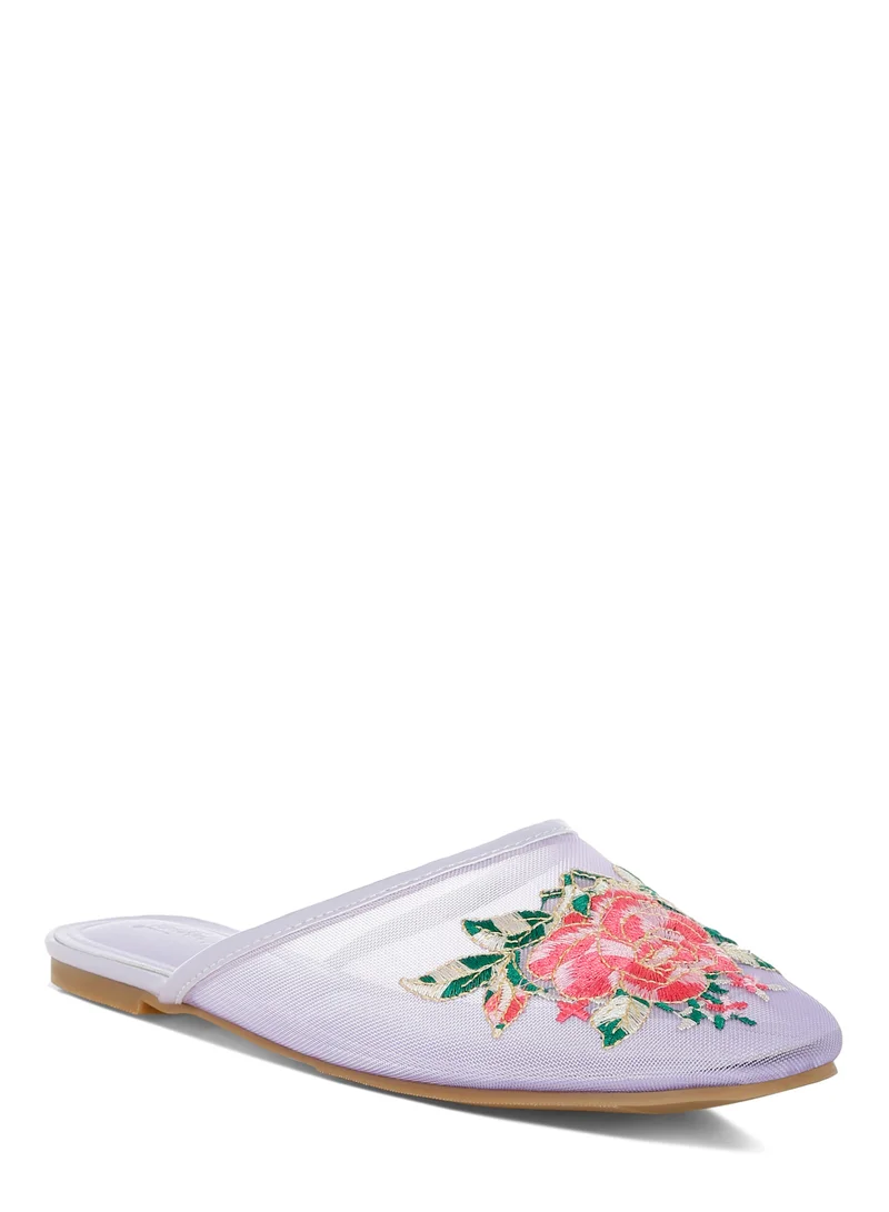 London Rag Floral Embroidered Mesh Mules in Lilac