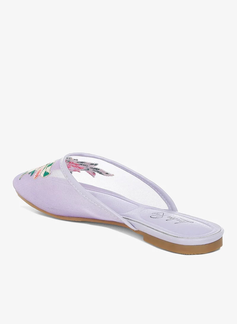 London Rag Lilac Floral Embroidered Mesh Mules in Lilac for Women | Best Price UAE