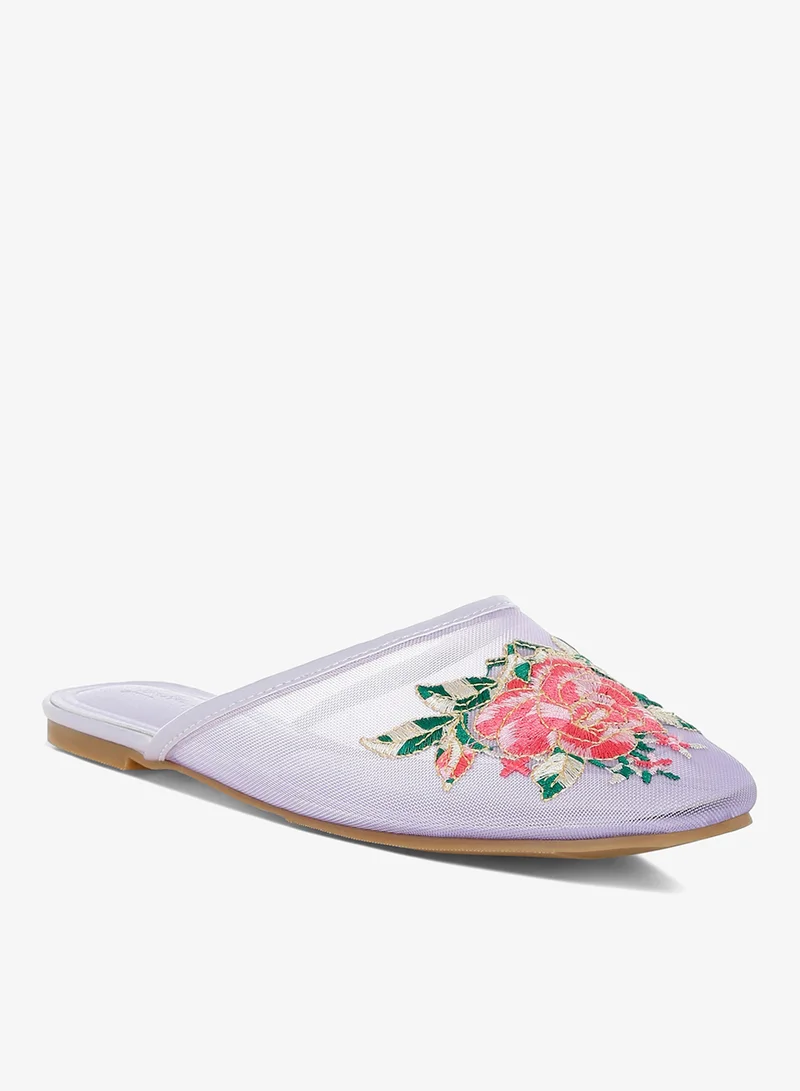 London Rag Lilac Floral Embroidered Mesh Mules in Lilac for Women | Best Price UAE