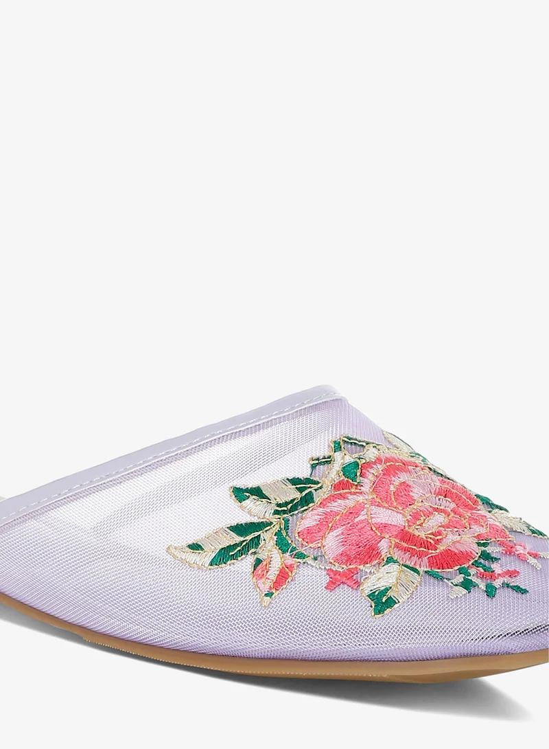 London Rag Lilac Floral Embroidered Mesh Mules in Lilac for Women | Best Price UAE