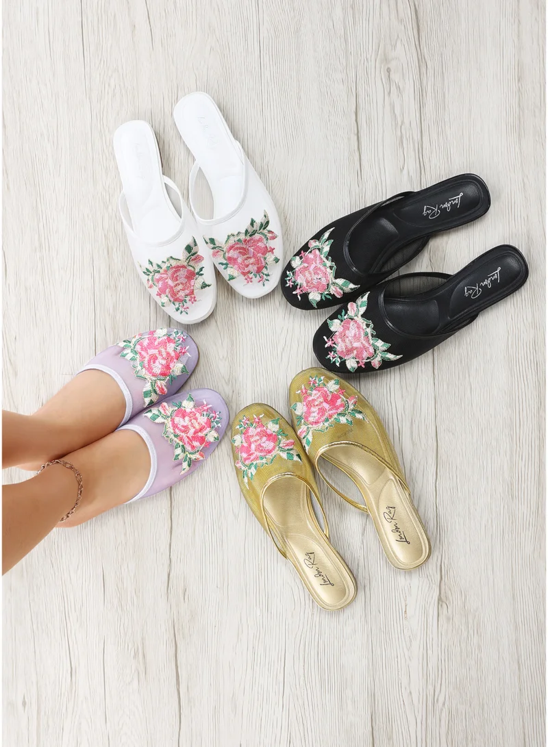 London Rag Lilac Floral Embroidered Mesh Mules in Lilac for Women | Best Price UAE