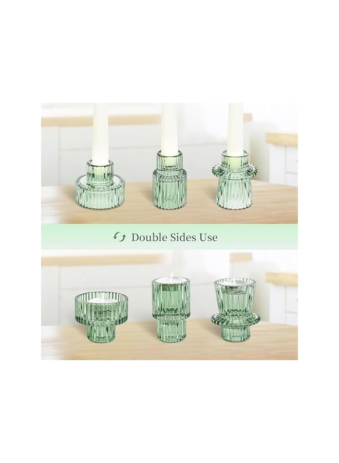 The Bros Glass Candle Holder, Reversible Candle Sticks Holder Decor, Taper Votive Candle Holder for Various Shapes of Candles, Candlestick Holders for Table Centerpieces Wedding Dinner (Green) - Image 3